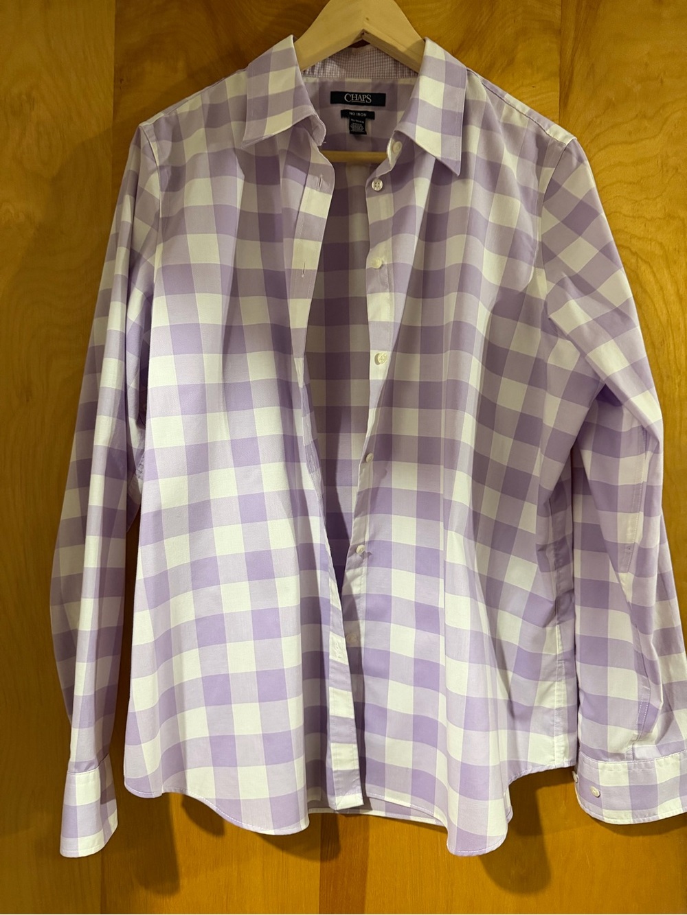 Chaps Women’s Lavender and White Gingham Button-Down Shirt - Picture 2 of 4